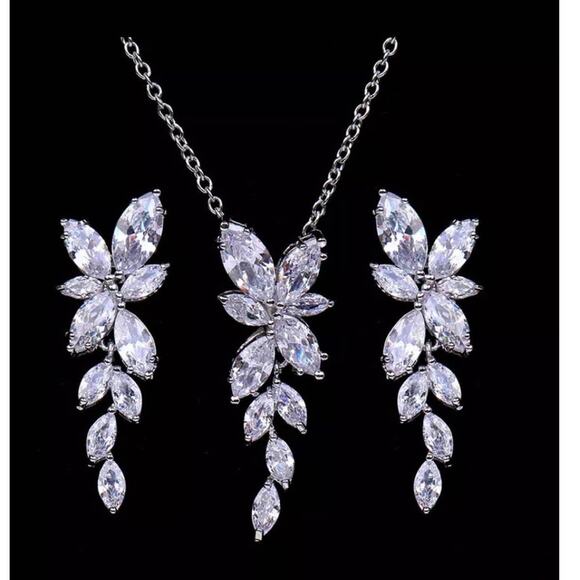 NEW Necklace Earrings Jewelry Set Lot Cubic Zirconia 925 Silver Plate CZ - Picture 2 of 4